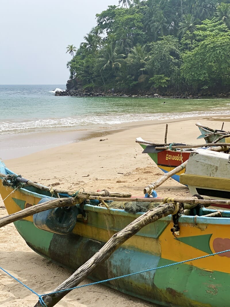 Fishing boats on Talalla beach in south Sri Lanka